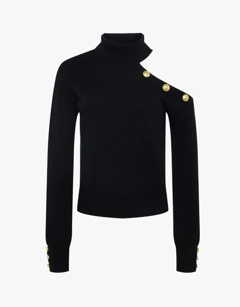 L'Agence Brixie One Shoulder Turtleneck Black Gold