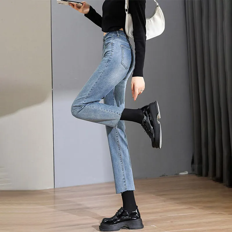 Light Blue Trendy Ankle Length Straight Cut Jeans