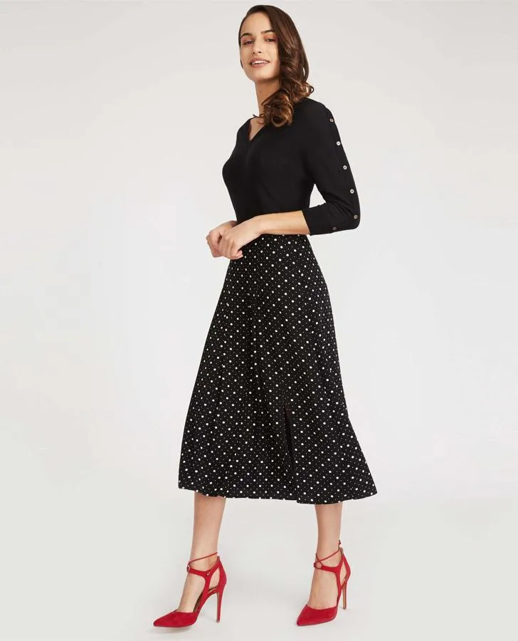 Long Oxford Spot Pleated Skirt