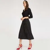 Long Oxford Spot Pleated Skirt