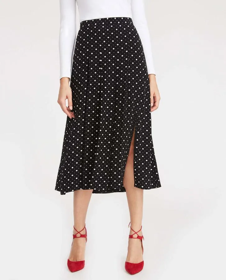 Long Oxford Spot Pleated Skirt