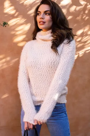 Love Me Madly Ivory Fuzzy Knit Turtleneck Sweater