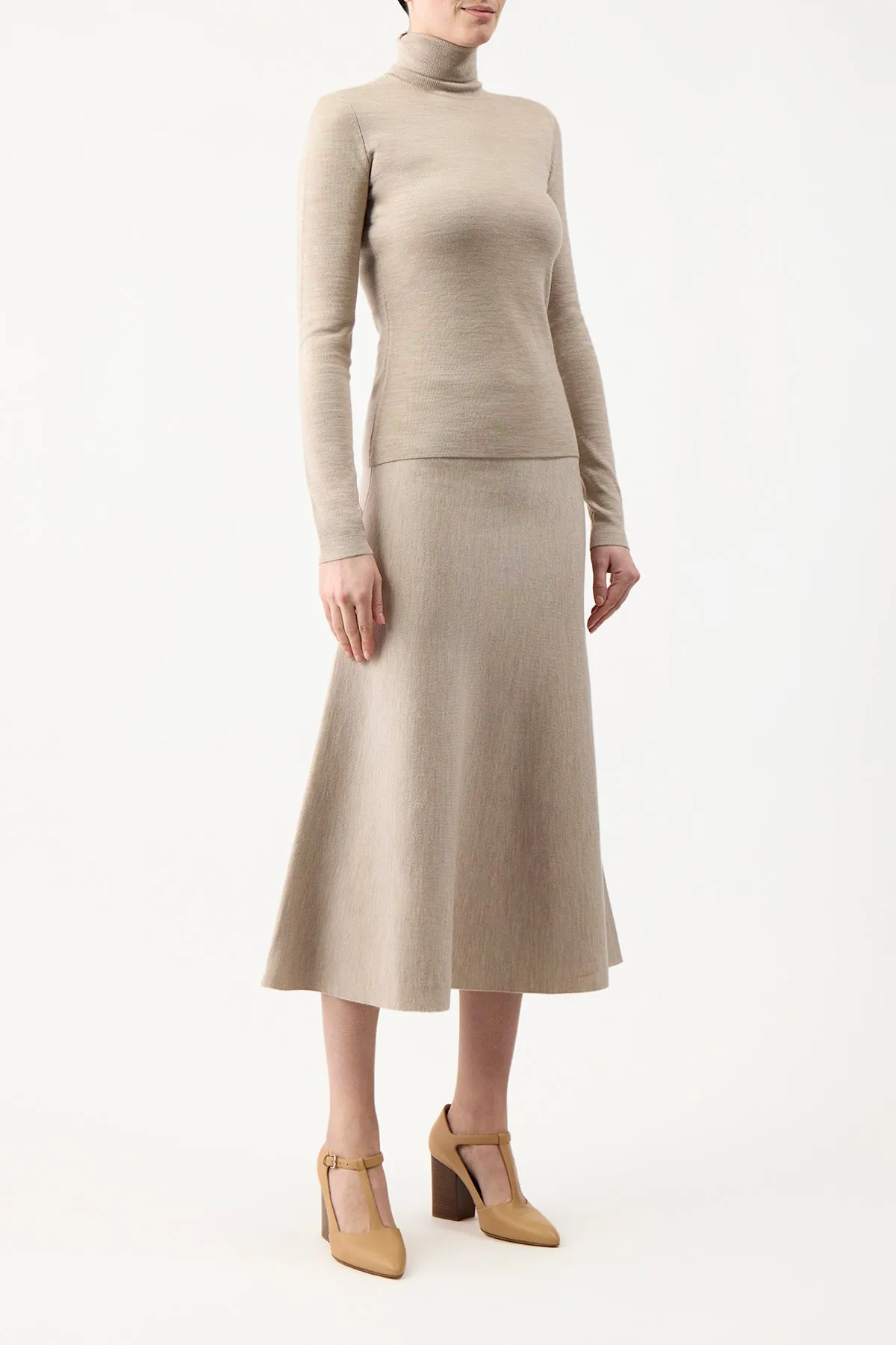 May Knit Turtleneck in Oatmeal Merino Wool Cashmere