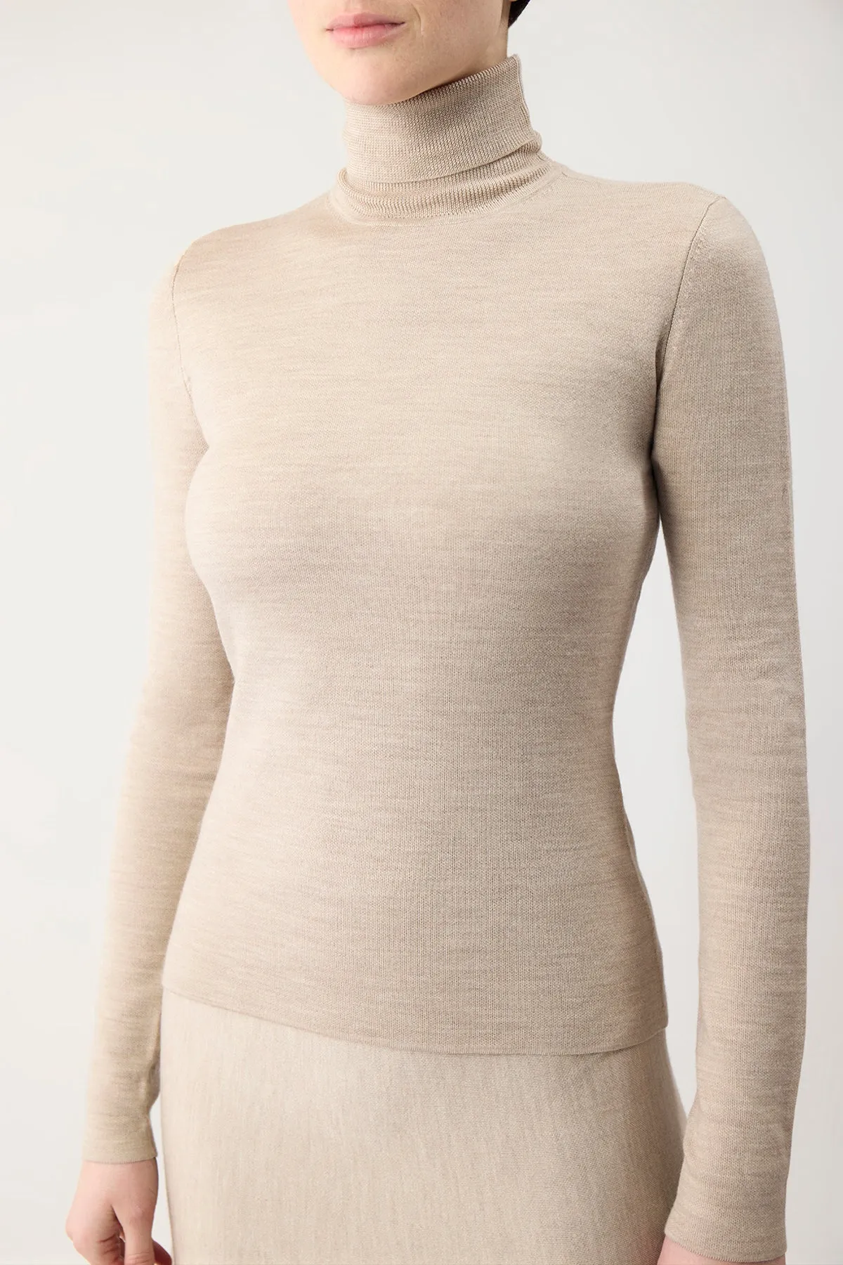 May Knit Turtleneck in Oatmeal Merino Wool Cashmere