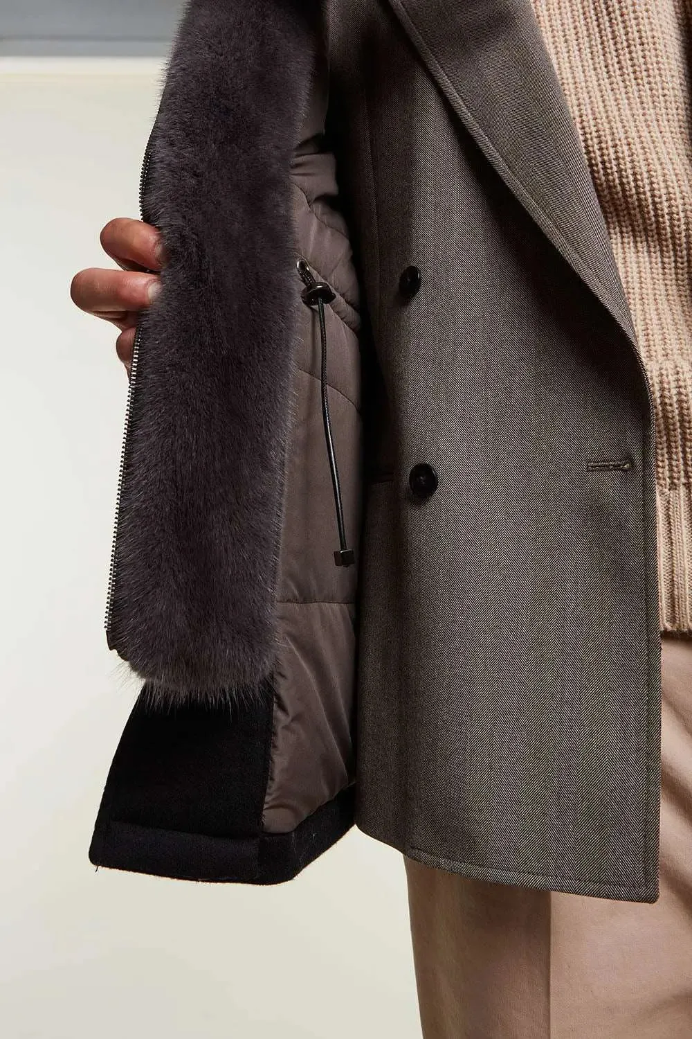 Mens coat with fur hood