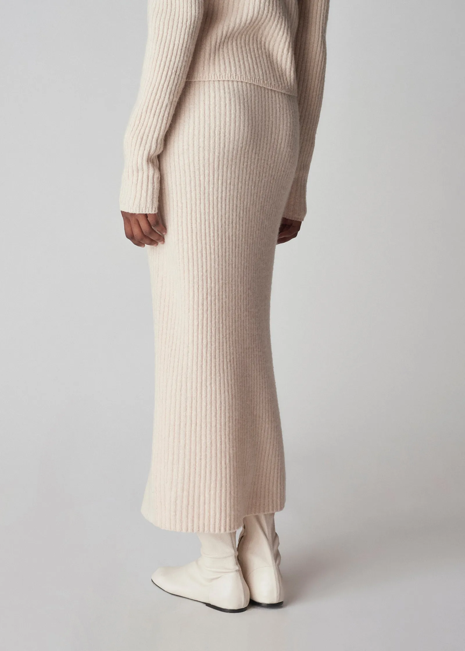 Midi Knit Skirt in Tweed Knit - Ivory