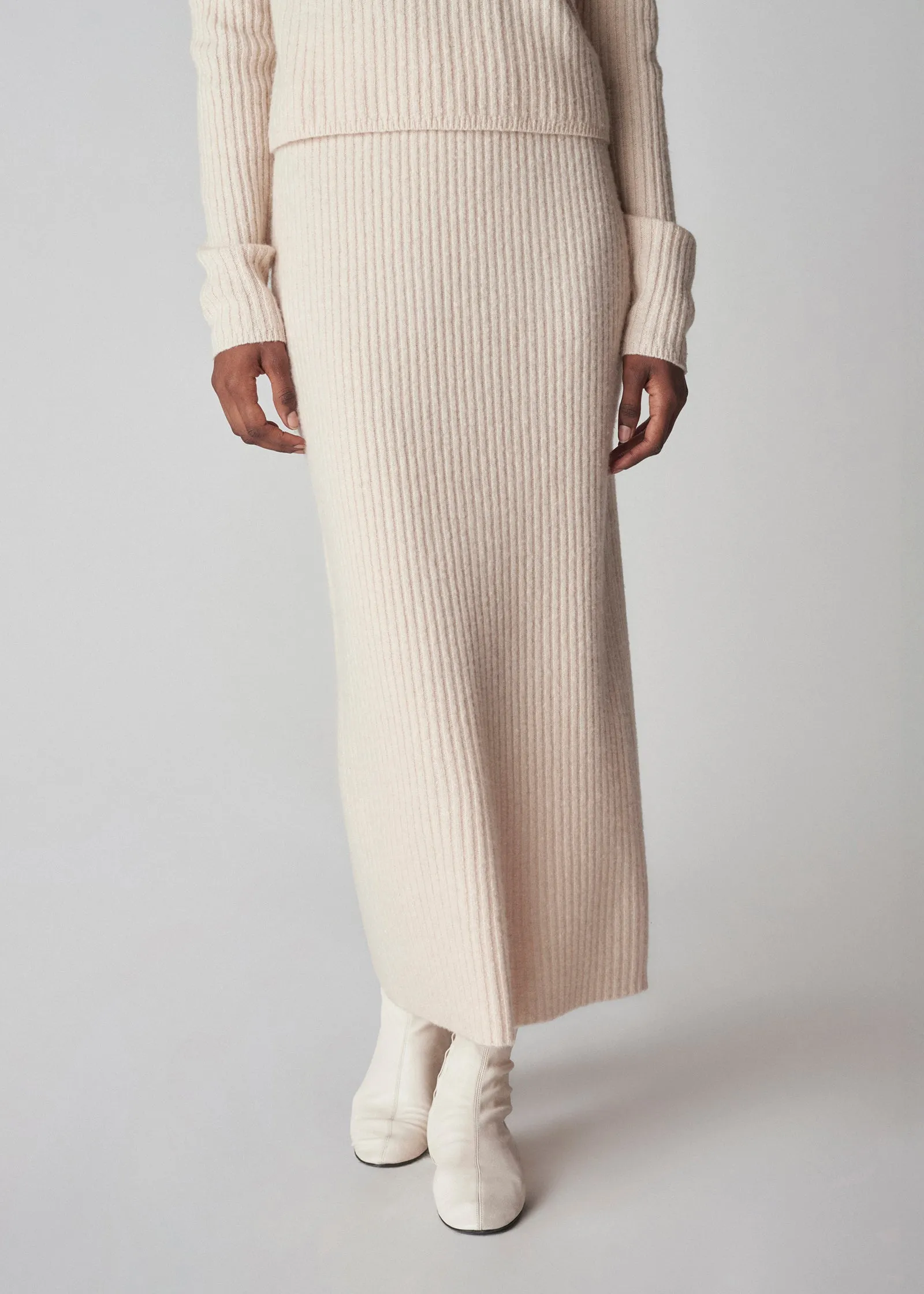 Midi Knit Skirt in Tweed Knit - Ivory