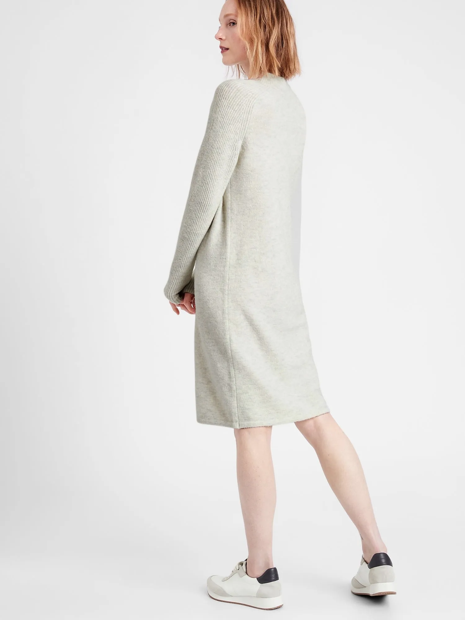 Mock-Neck Sweater Dress in Light Gray