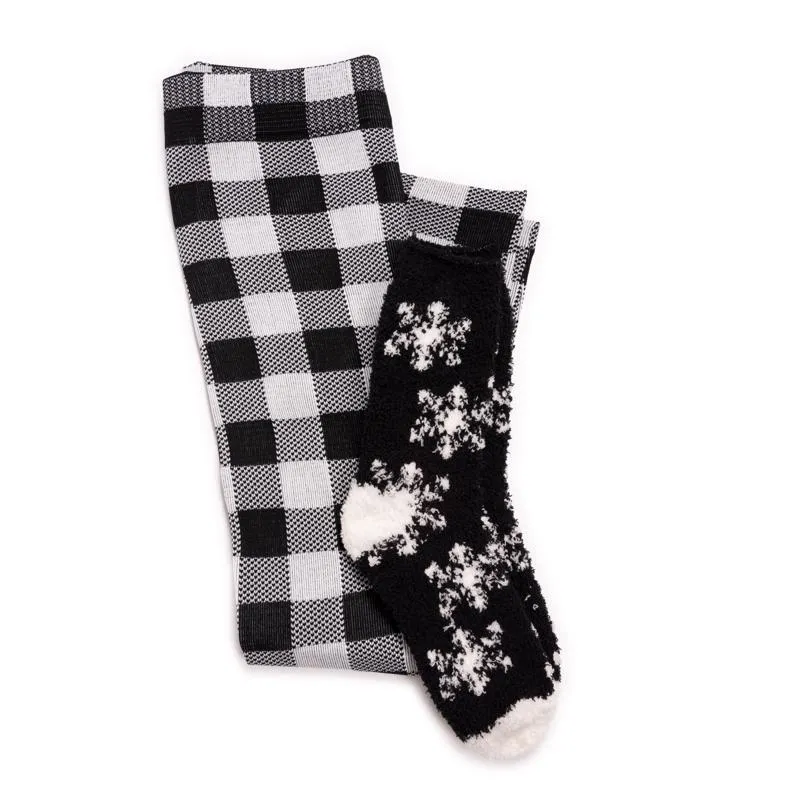 Muk Luks Women's Legging/Cozy Sock Set Assorted Black/White