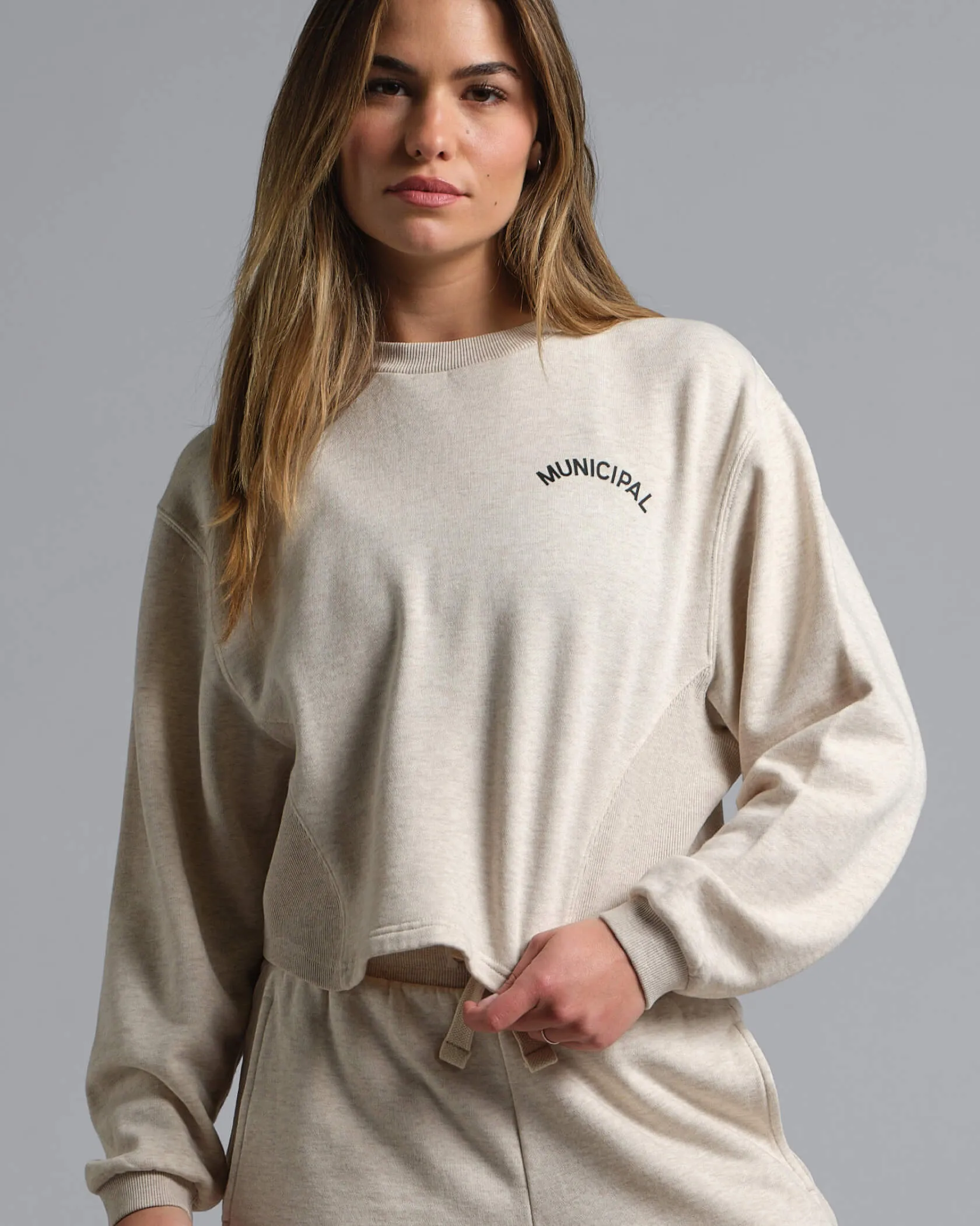 Municipal Women's Hang Back Fleece Crew - STONE