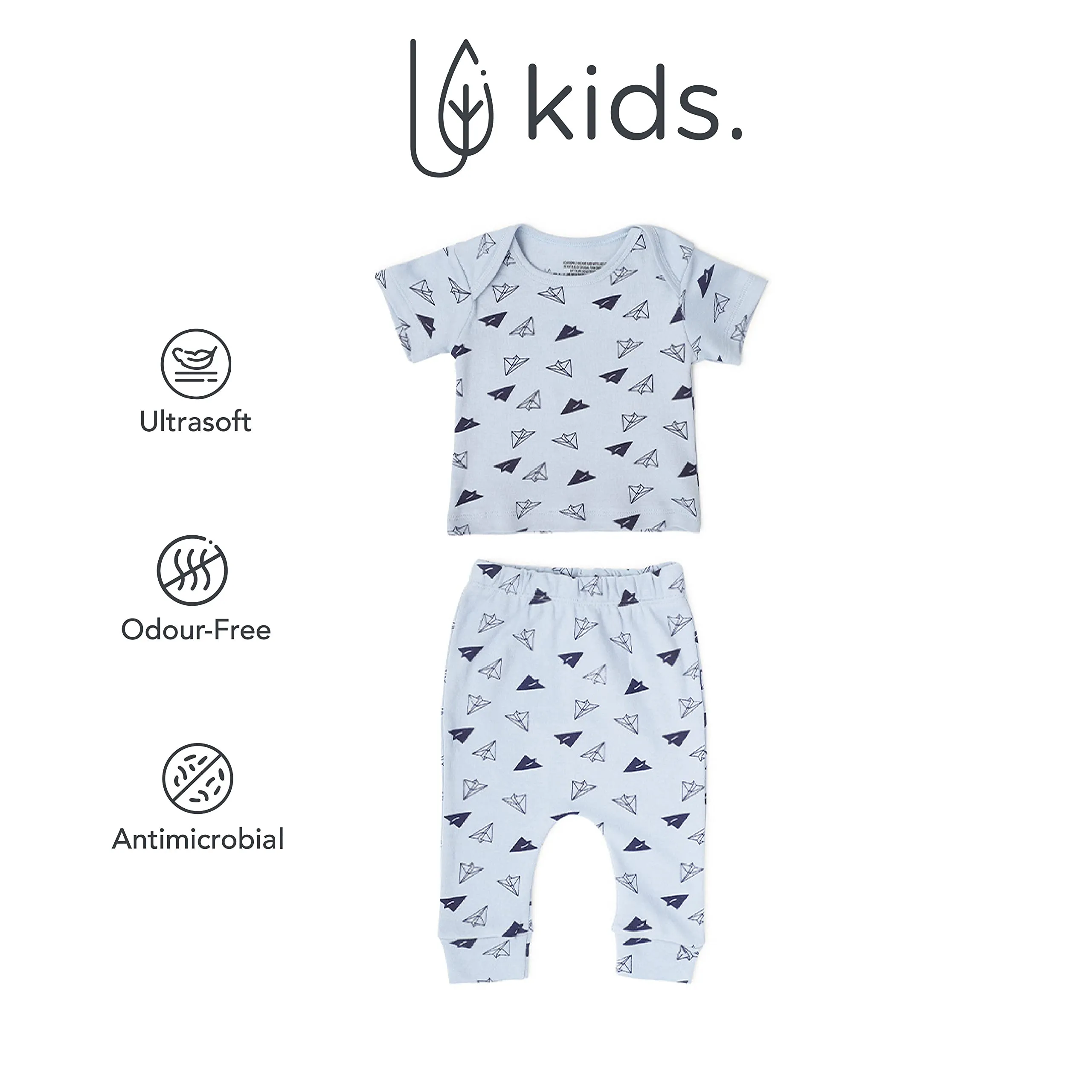 Mush Ultra Soft Bamboo Unisex Tees & Pants Combo Set for New Born Baby/Kids,Pack of 2 (3-6 Month, Aeroplane)