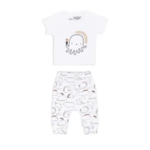 Mush Ultra Soft Bamboo Unisex Tees & Pants Combo Set for New Born Baby/Kids,Pack of 2 (6-12 Months, Marine Life)