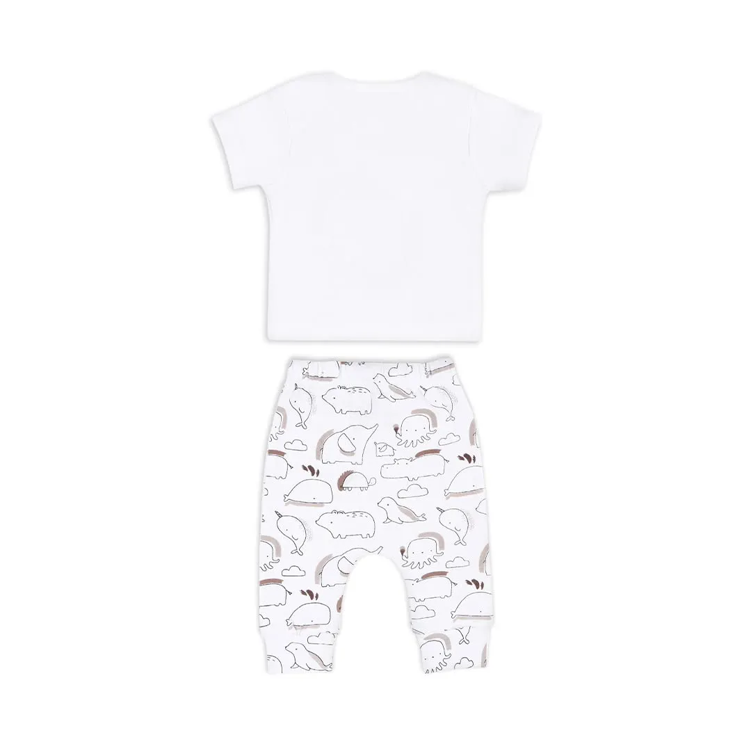 Mush Ultra Soft Bamboo Unisex Tees & Pants Combo Set for New Born Baby/Kids,Pack of 2 (6-12 Months, Marine Life)