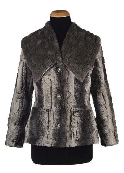 Norma Jean Coat, Reversible - Luxury Faux Fur in Meerkat with Cuddly Fur in Gray (Sold Out Left!)