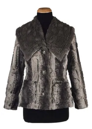 Norma Jean Coat, Reversible - Luxury Faux Fur in Meerkat with Cuddly Fur in Gray (Sold Out Left!)