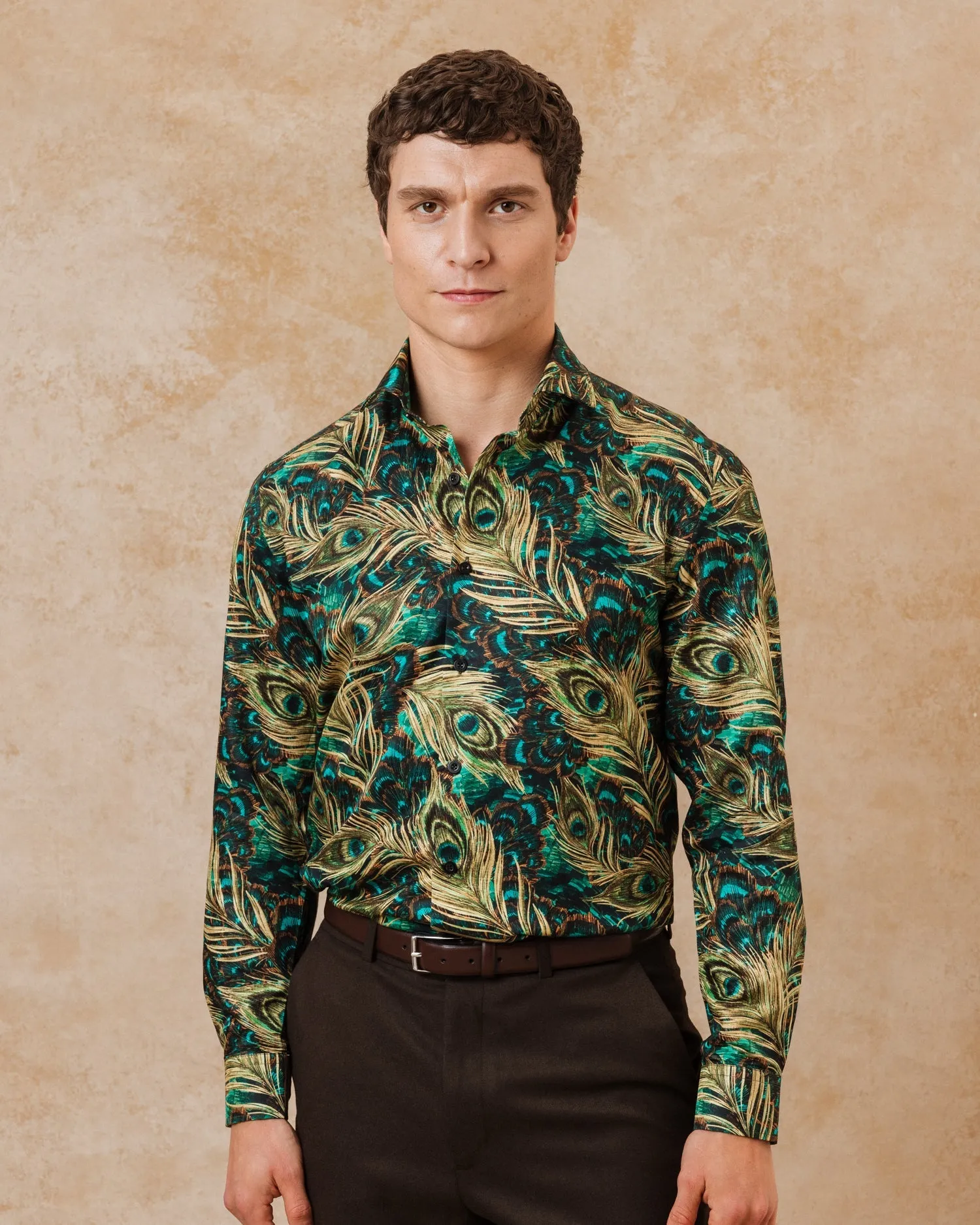 Peacock Feathers Silk Blend Shirt