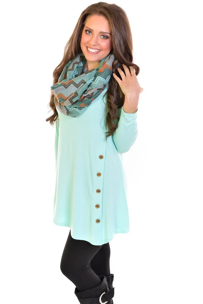 Push My Buttons Tunic - Mint (Small- 3XL)