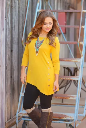 Push My Buttons Tunic - Mustard (Small- 3XL)