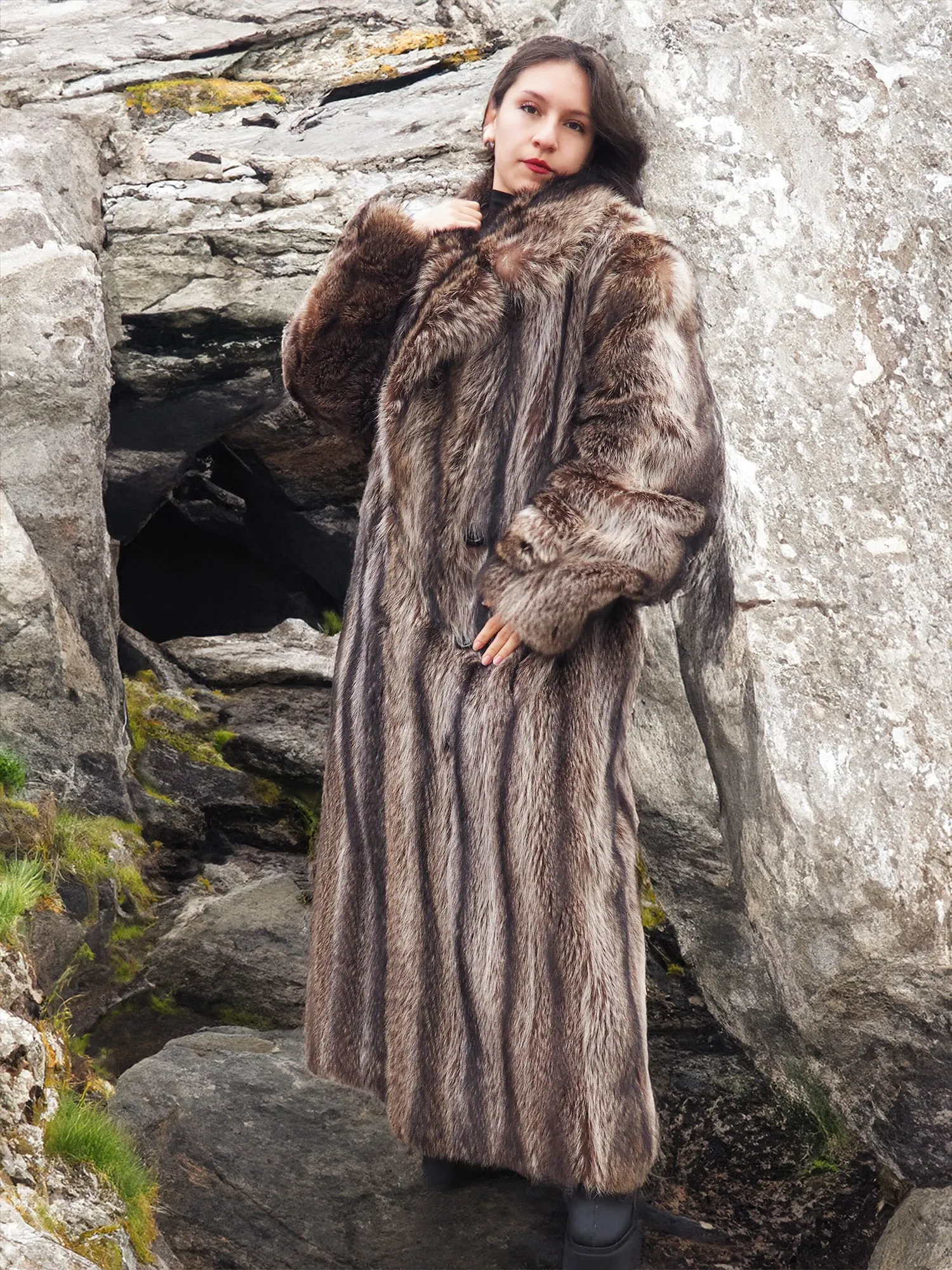 Raccoon Fur Coat Coats For Men L/XXL 53" Long