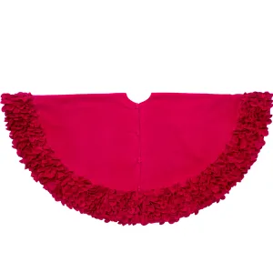 Red Calla Lily Flower Border Christmas Tree Skirt in Recycled Wool - 60"