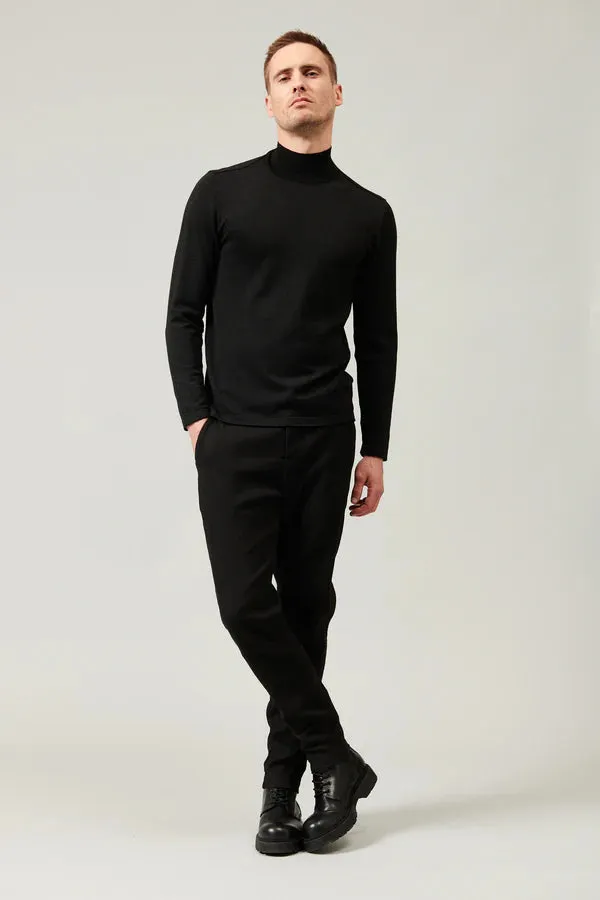 Regular-fit turtleneck knit in viscose and wool - Charcoal