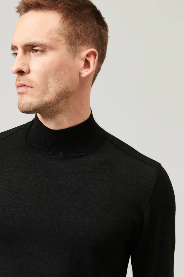 Regular-fit turtleneck knit in viscose and wool - Charcoal