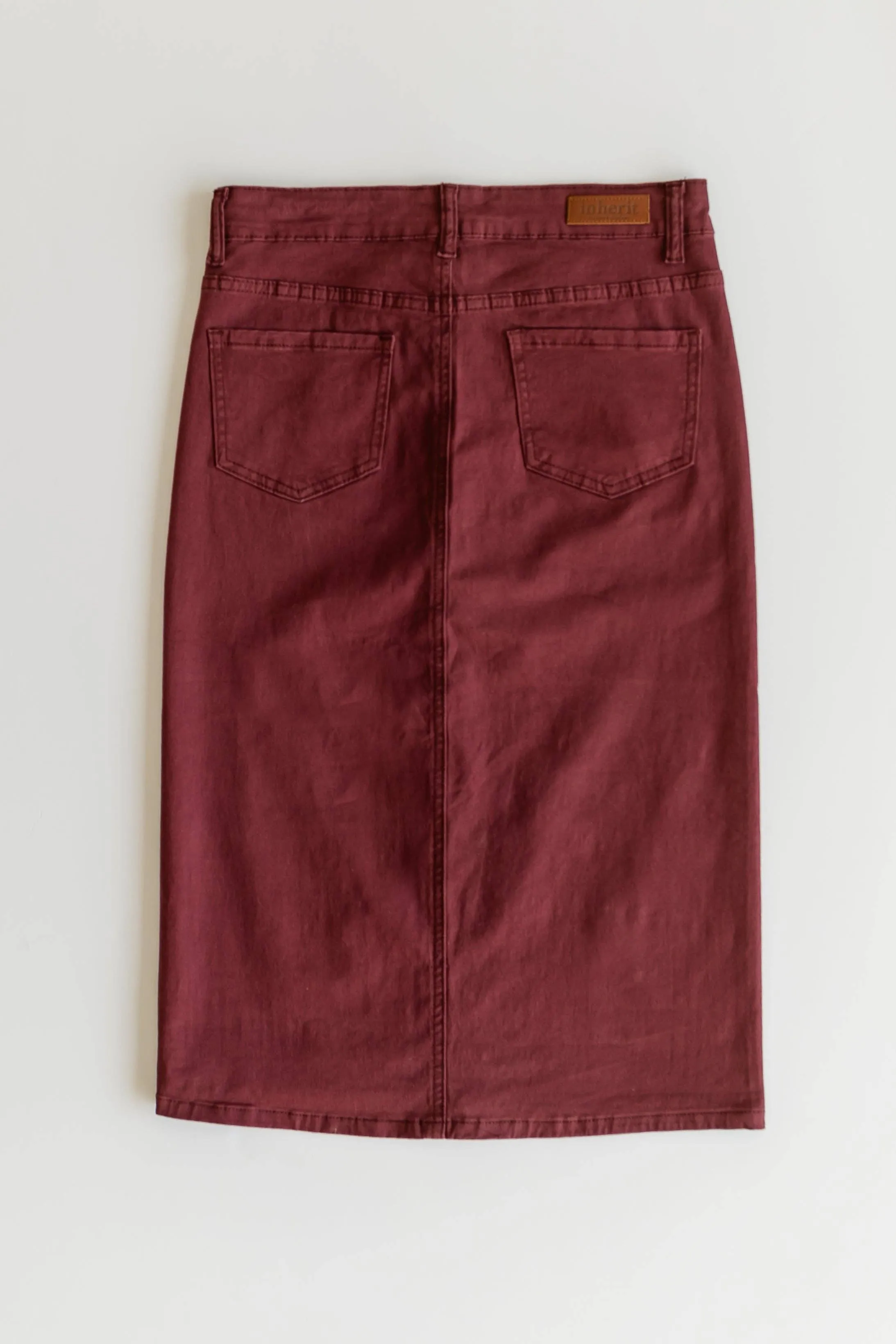 Remi Burgundy Denim Midi Skirt