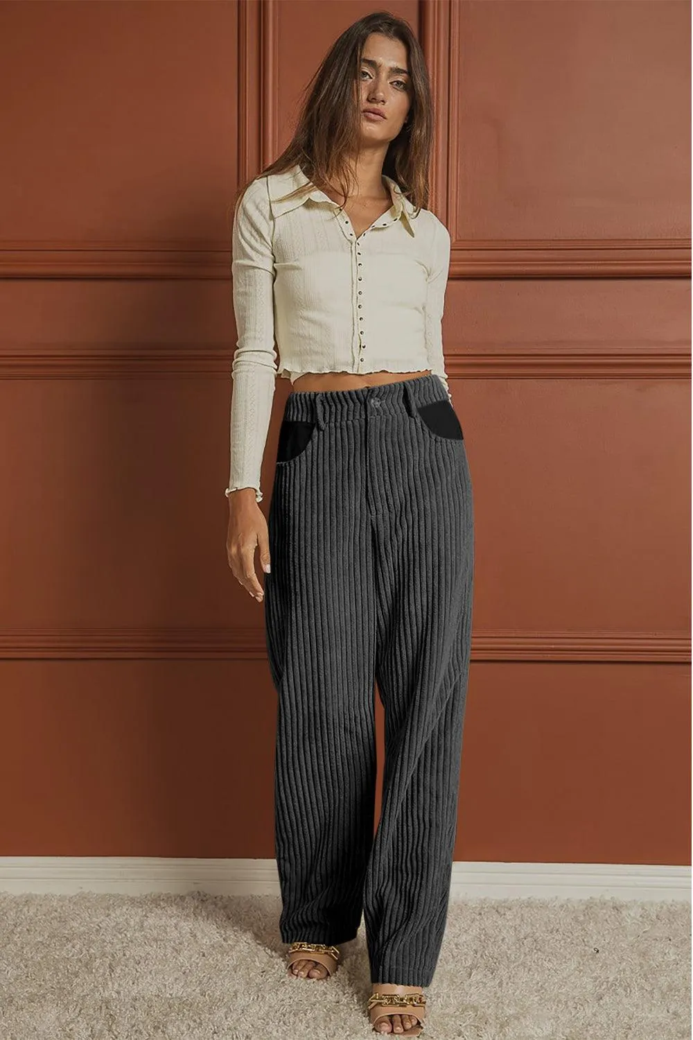 Ribbed Longline Pocketed Pants