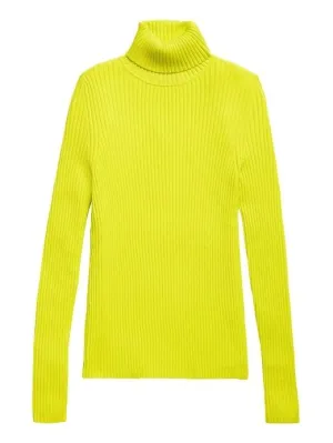 Ribbed Turtleneck Sweater in Citron Yellow-Green