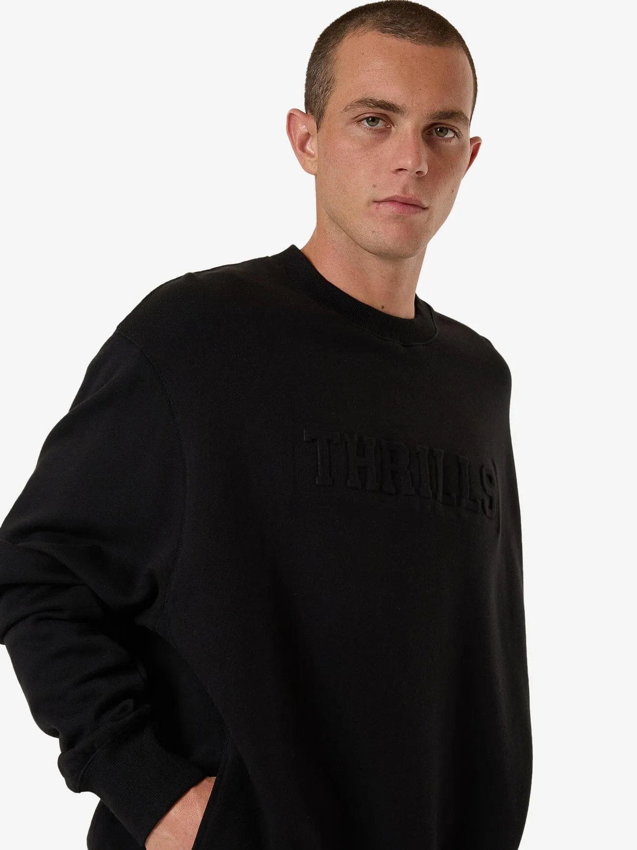 Roosevelt Emboss Oversize Crew Fleece - Black