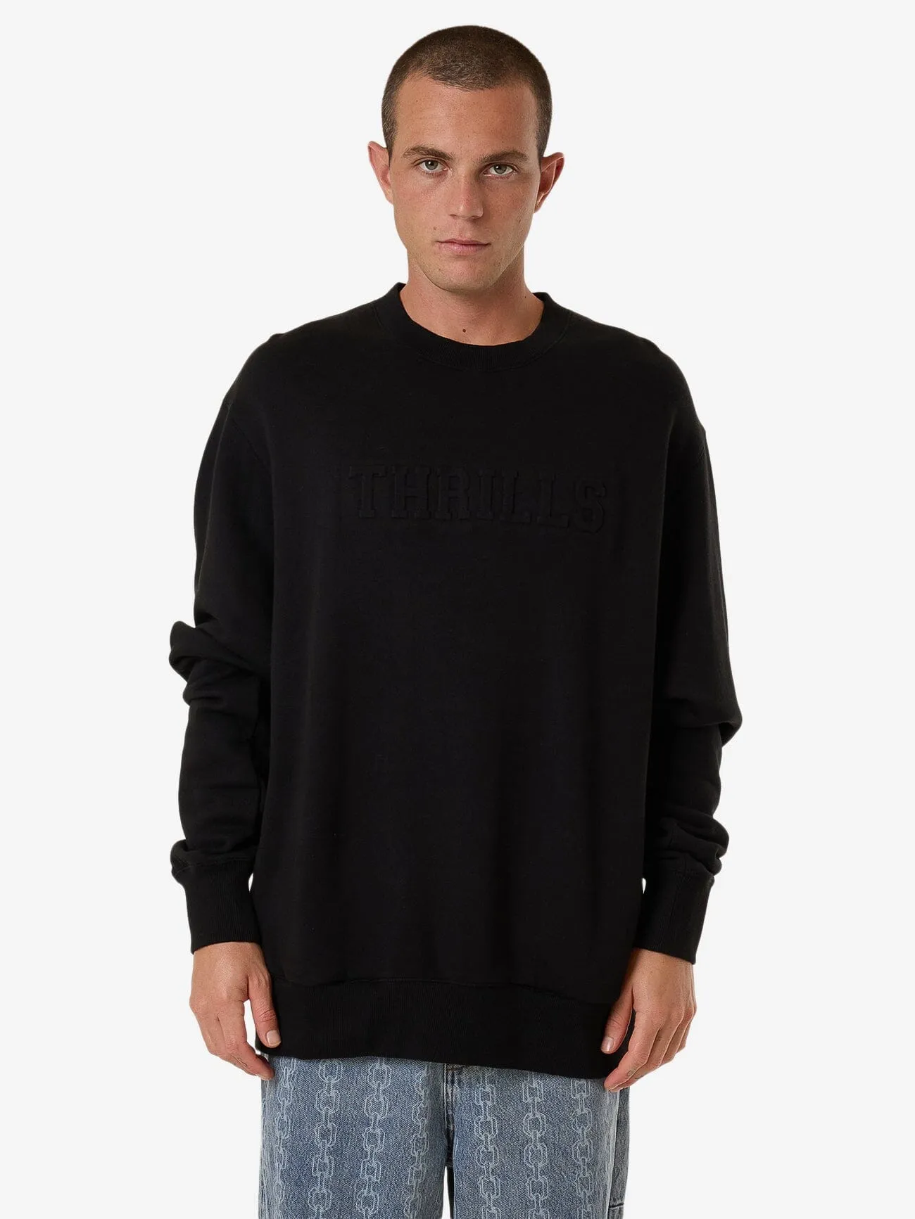 Roosevelt Emboss Oversize Crew Fleece - Black