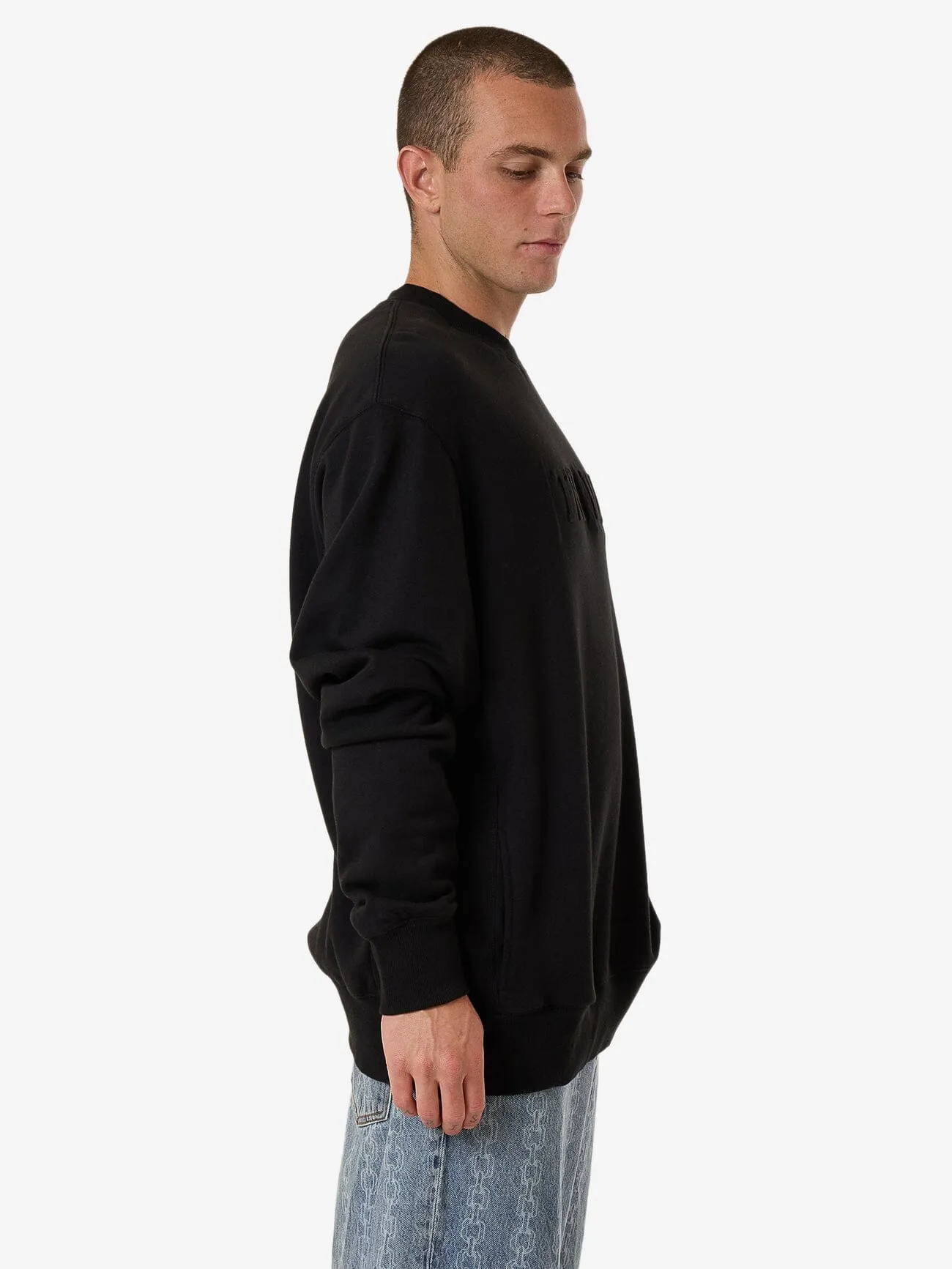 Roosevelt Emboss Oversize Crew Fleece - Black