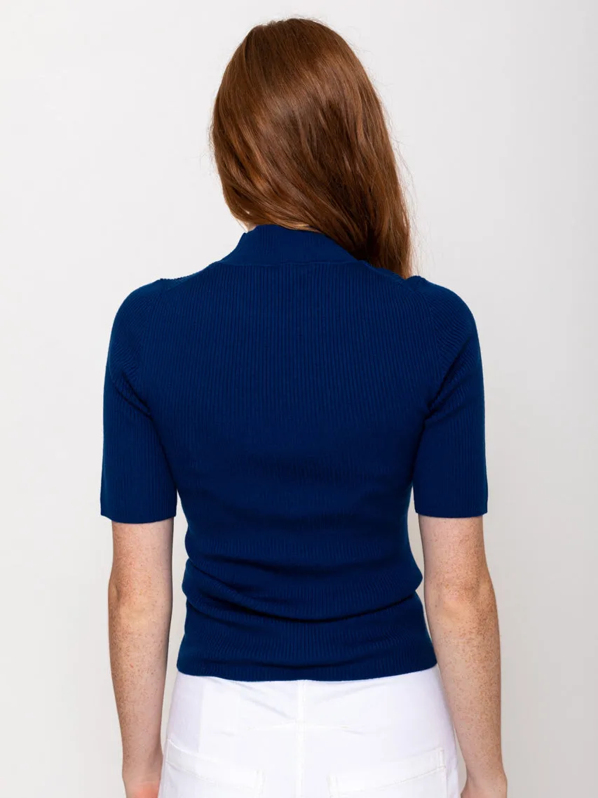 Short Sleeve Ribbed Sweater - Admiral