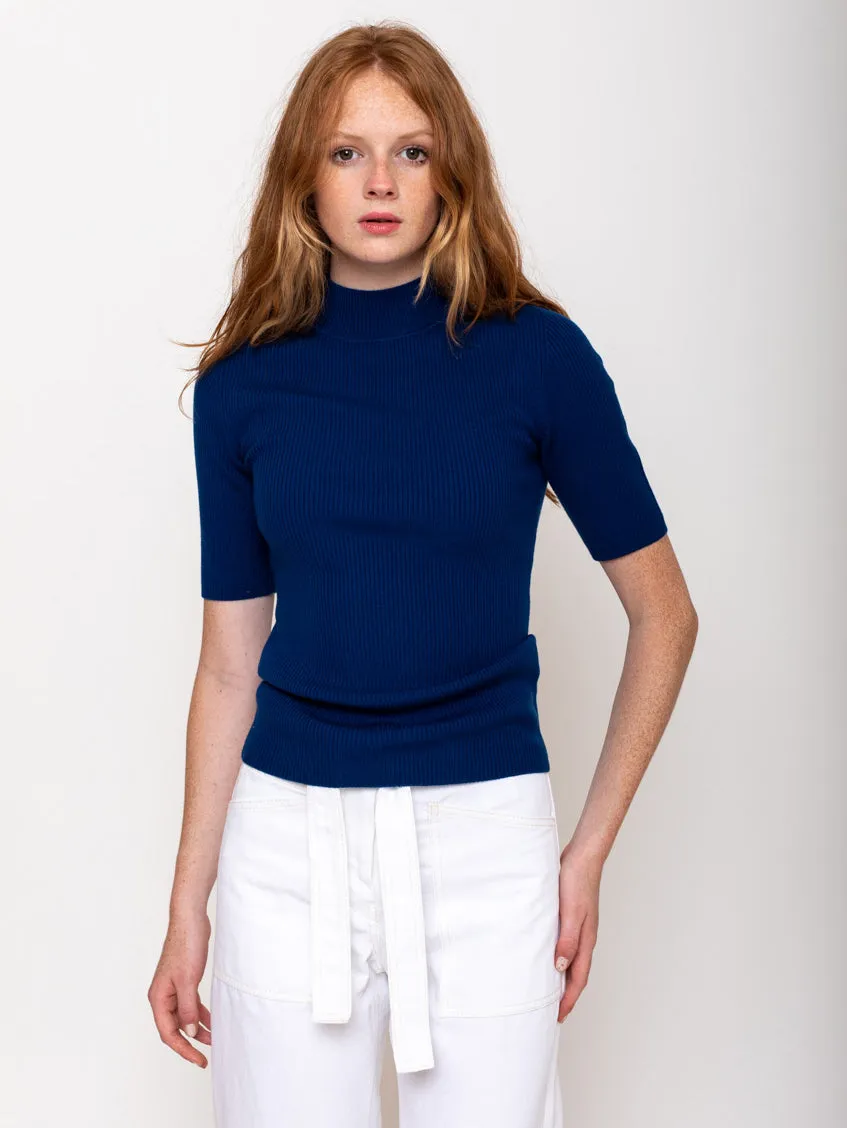 Short Sleeve Ribbed Sweater - Admiral