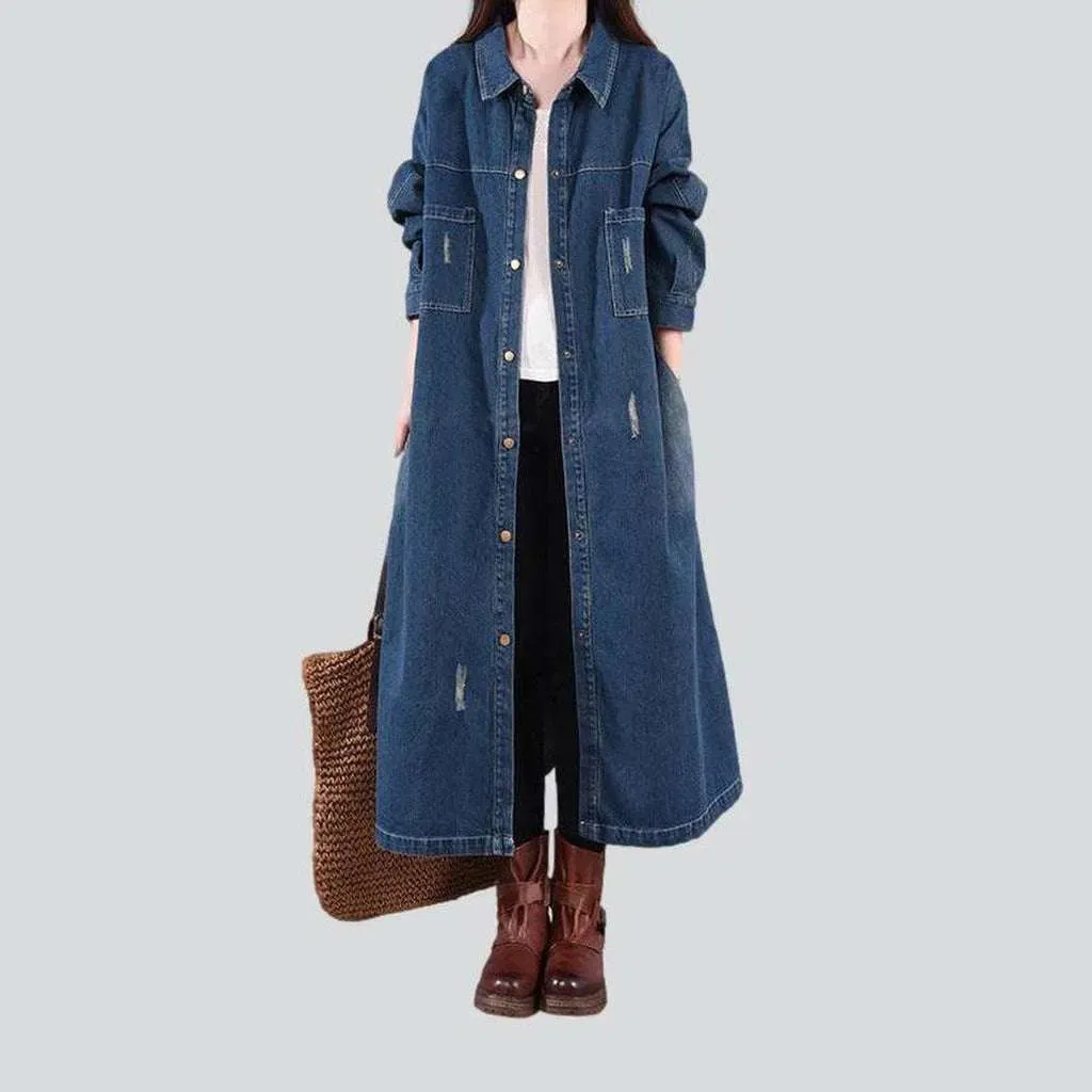 Slightly torn women's denim coat