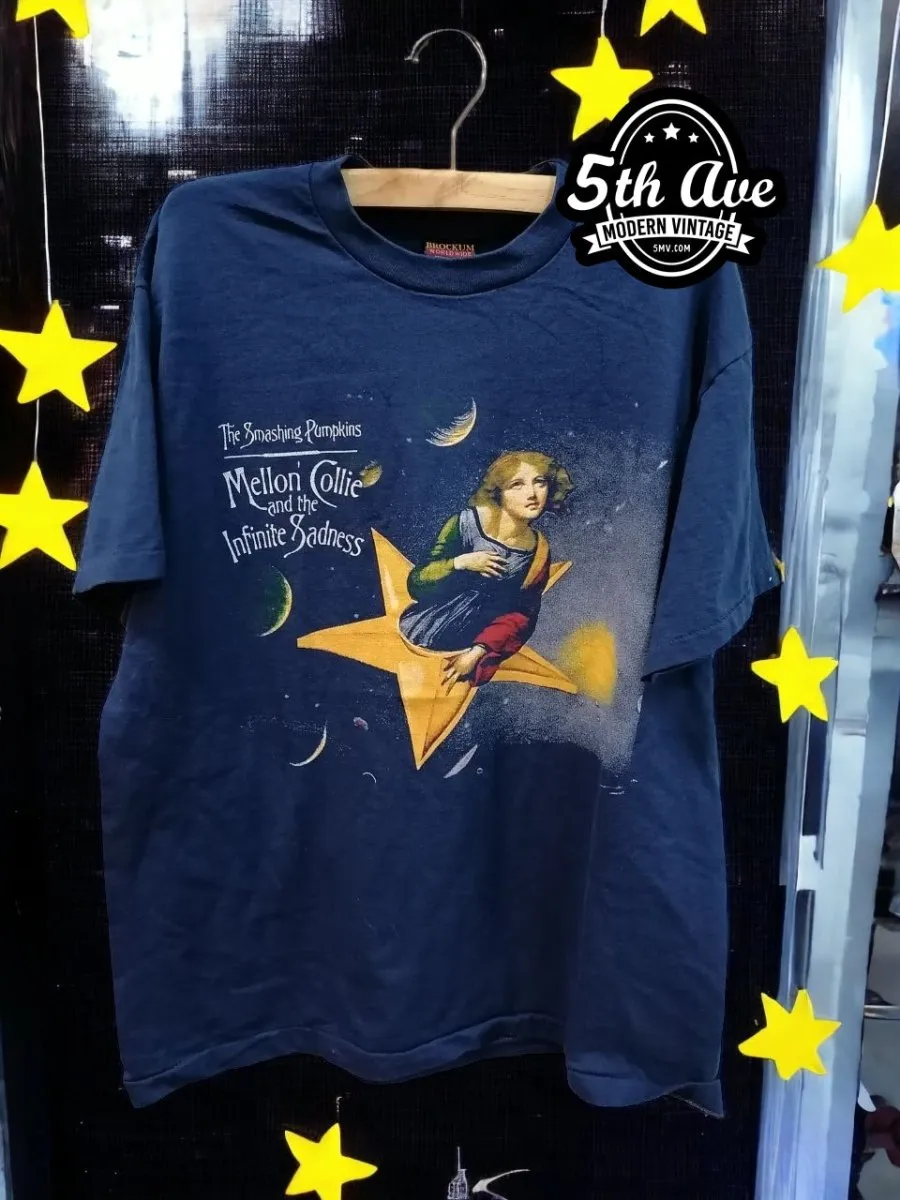 Smashing Pumpkins t shirt:
Hand-Screened Mellon Collie Artwork and Sunset Design