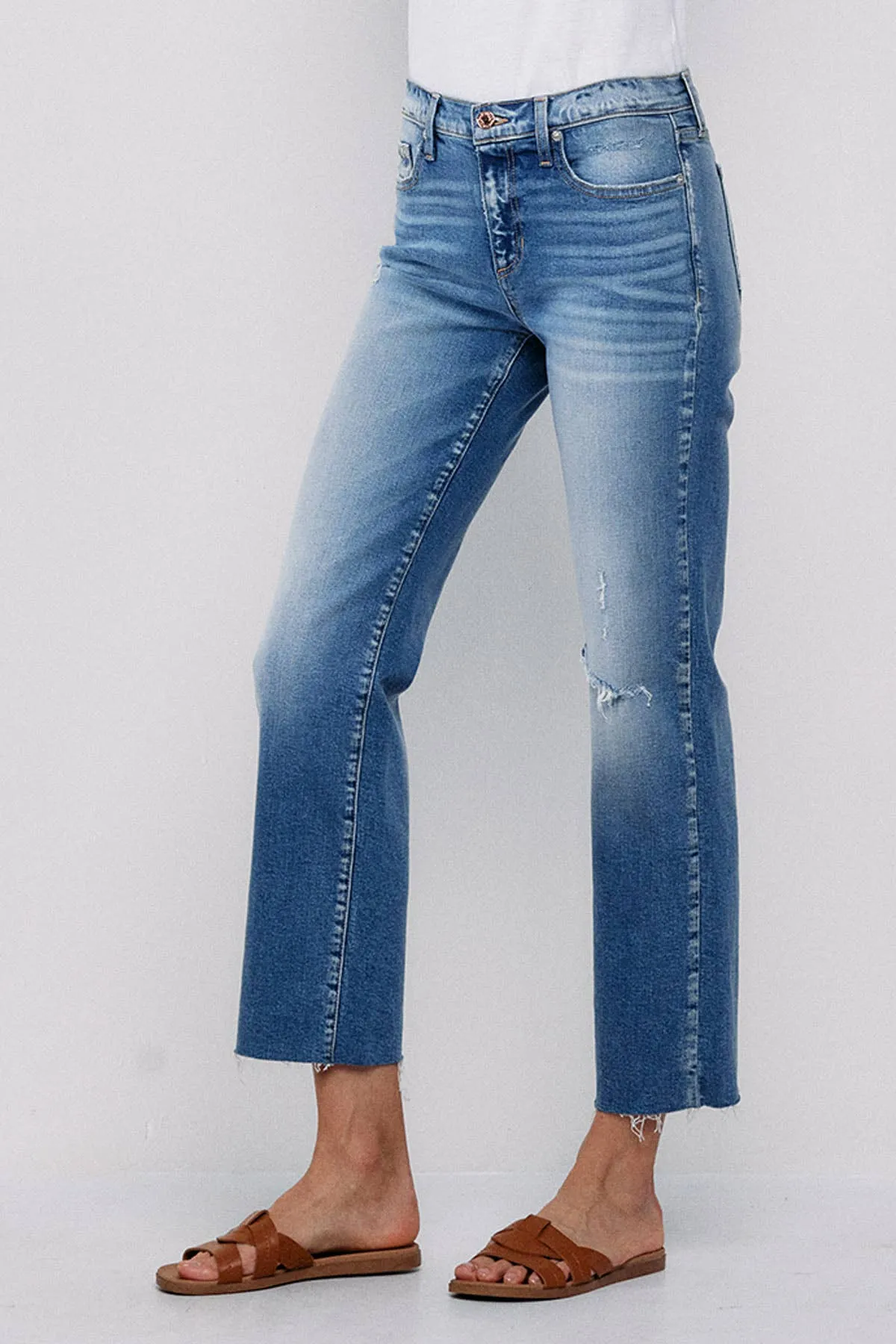 SNEAKPEEK MID RISE STRAIGHT JEANS WITH KNEE RIPS