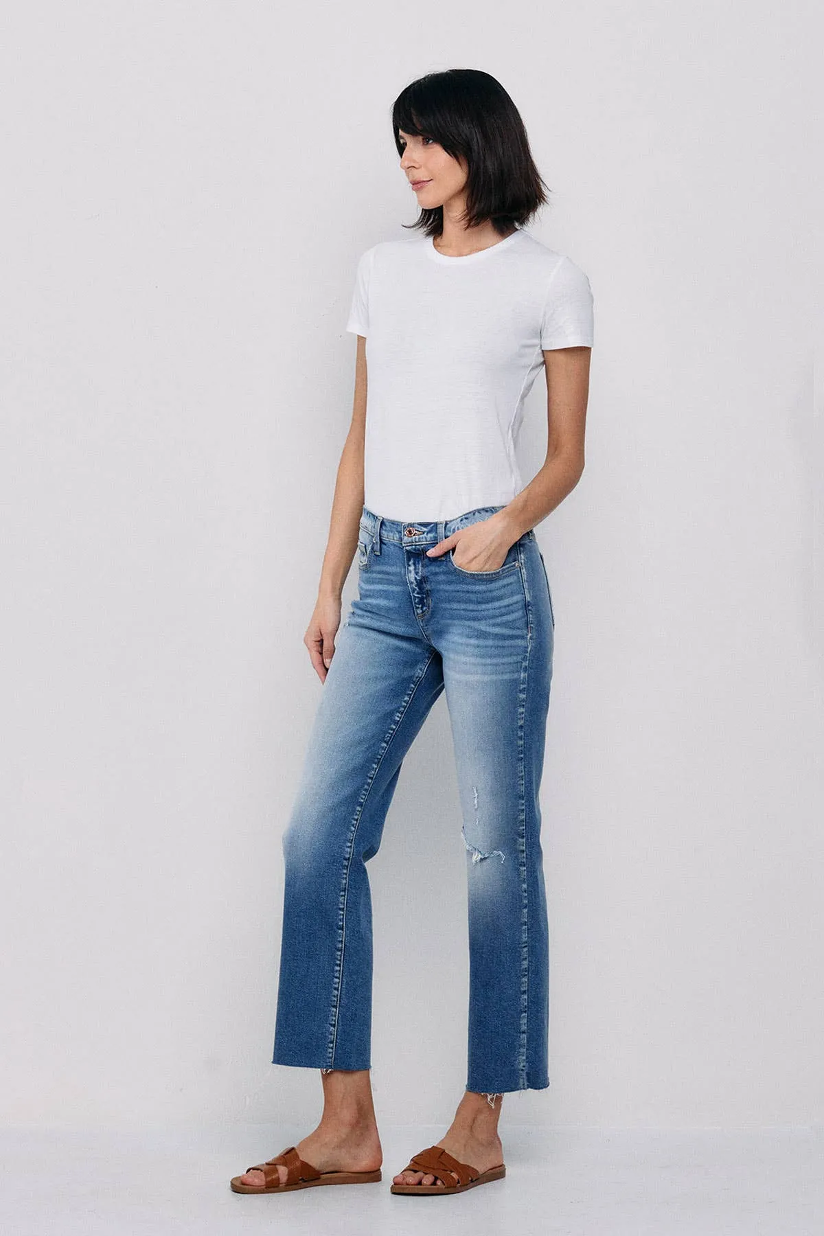 SNEAKPEEK MID RISE STRAIGHT JEANS WITH KNEE RIPS