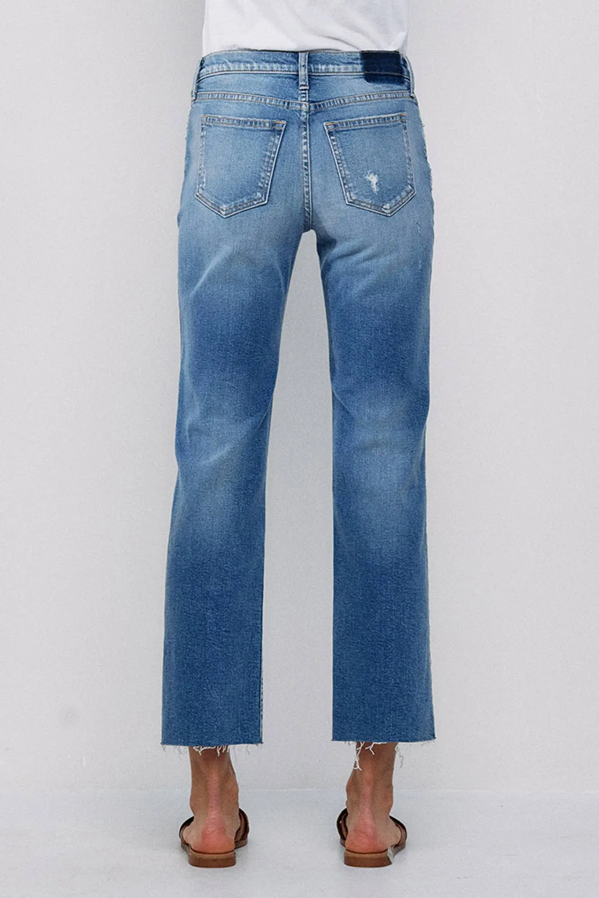 SNEAKPEEK MID RISE STRAIGHT JEANS WITH KNEE RIPS