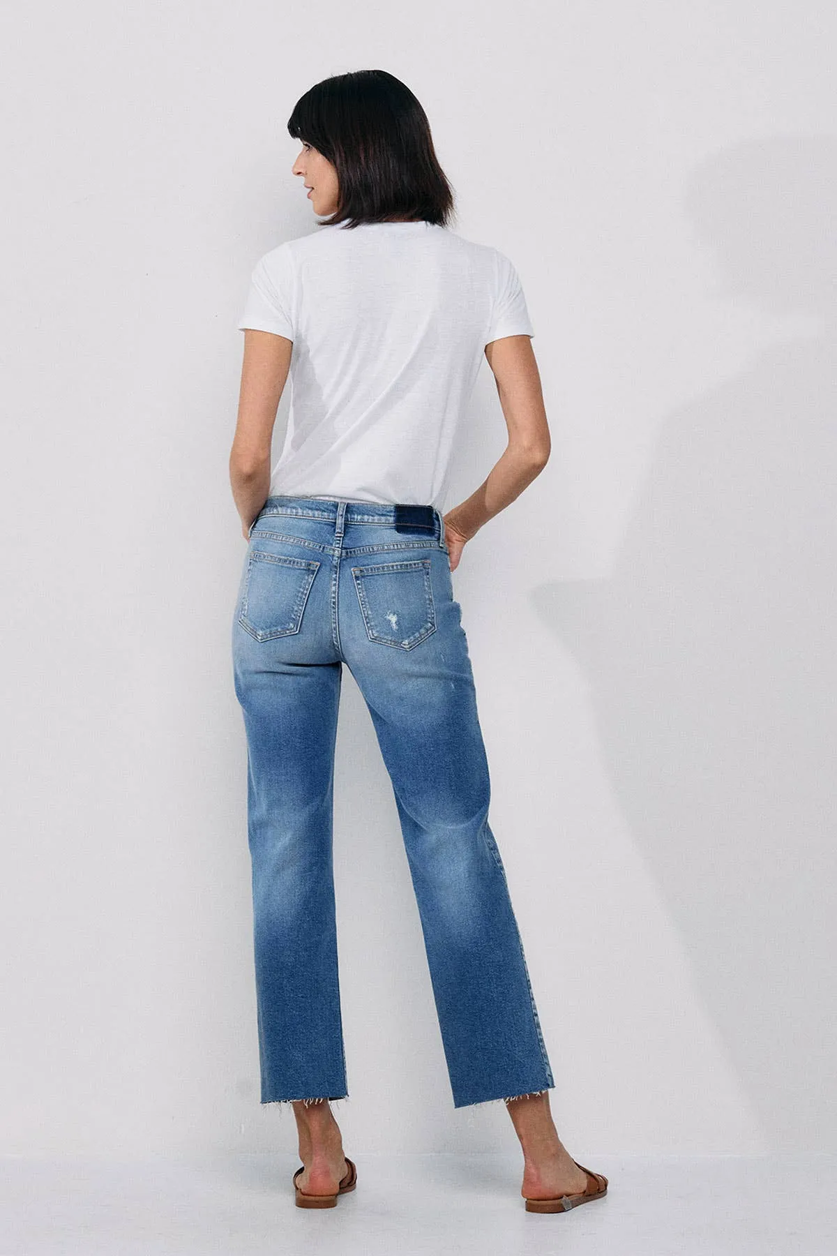 SNEAKPEEK MID RISE STRAIGHT JEANS WITH KNEE RIPS