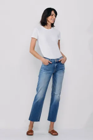 SNEAKPEEK MID RISE STRAIGHT JEANS WITH KNEE RIPS