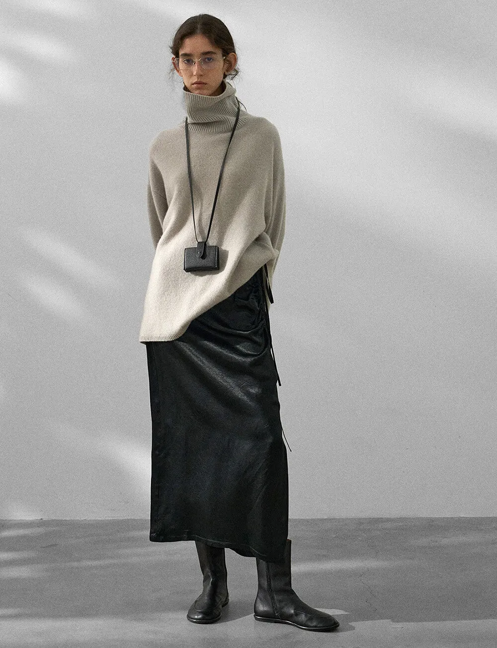 Soft Wool Turtleneck Sweater in Pale-Stone-PREORDER