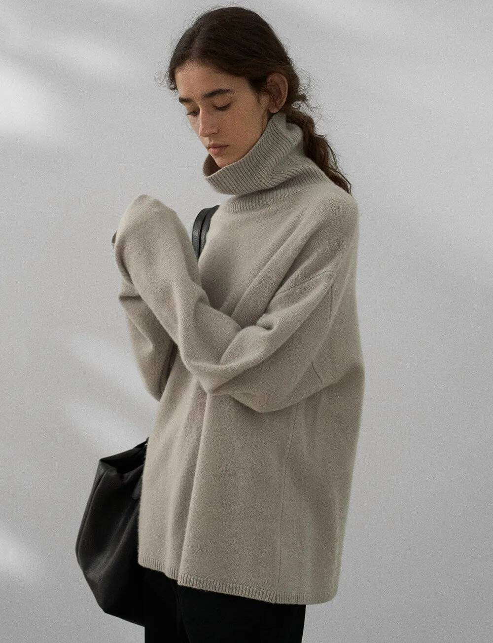 Soft Wool Turtleneck Sweater in Pale-Stone-PREORDER