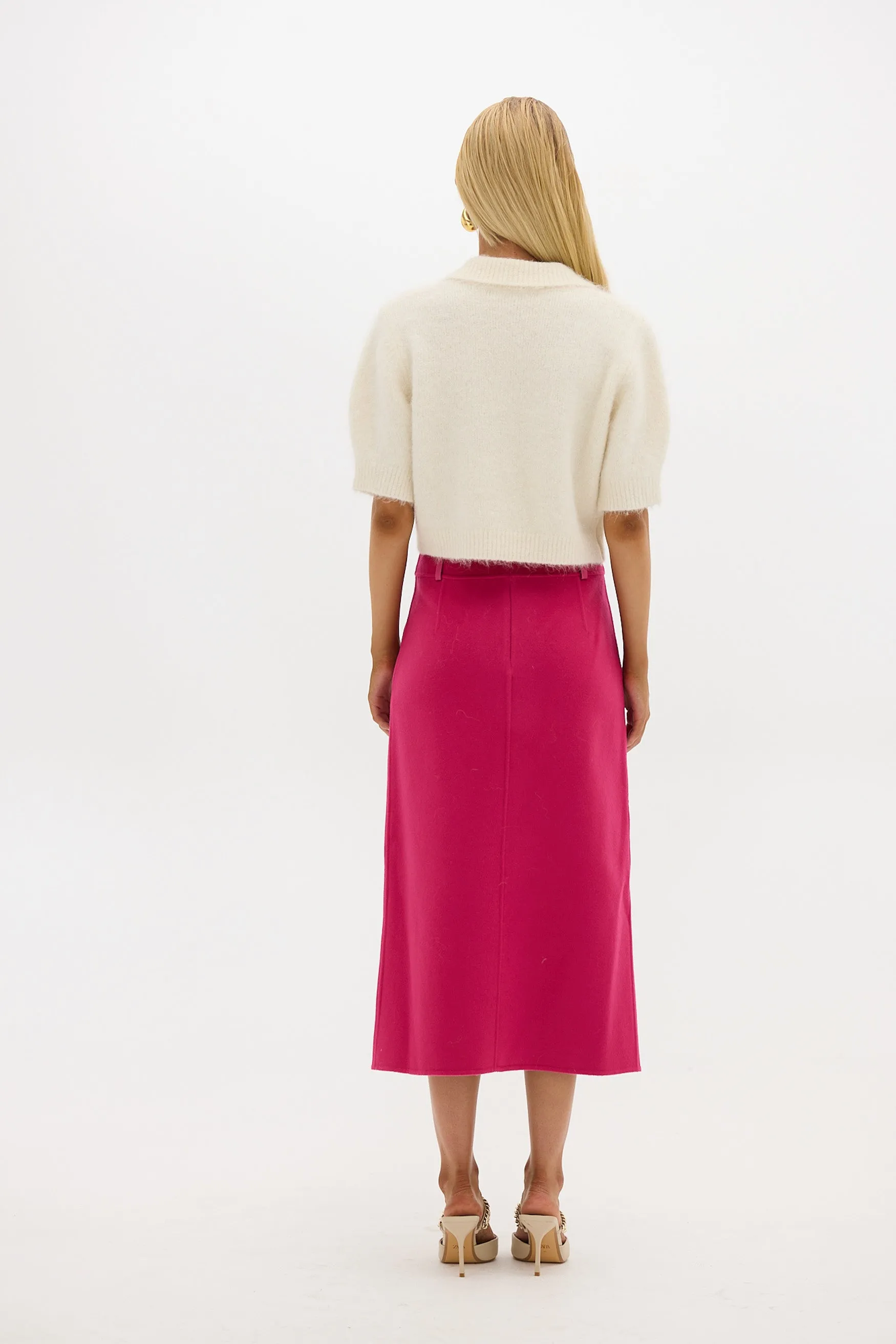 Sophia Wool Midi Skirt - Hot Pink