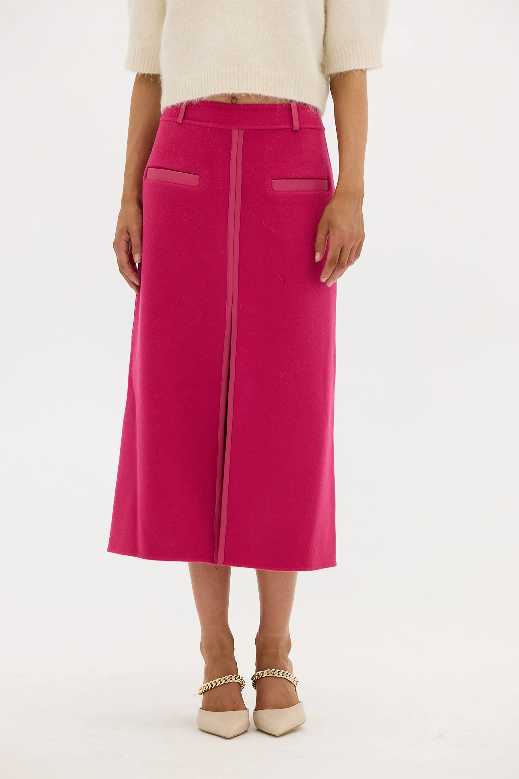 Sophia Wool Midi Skirt - Hot Pink