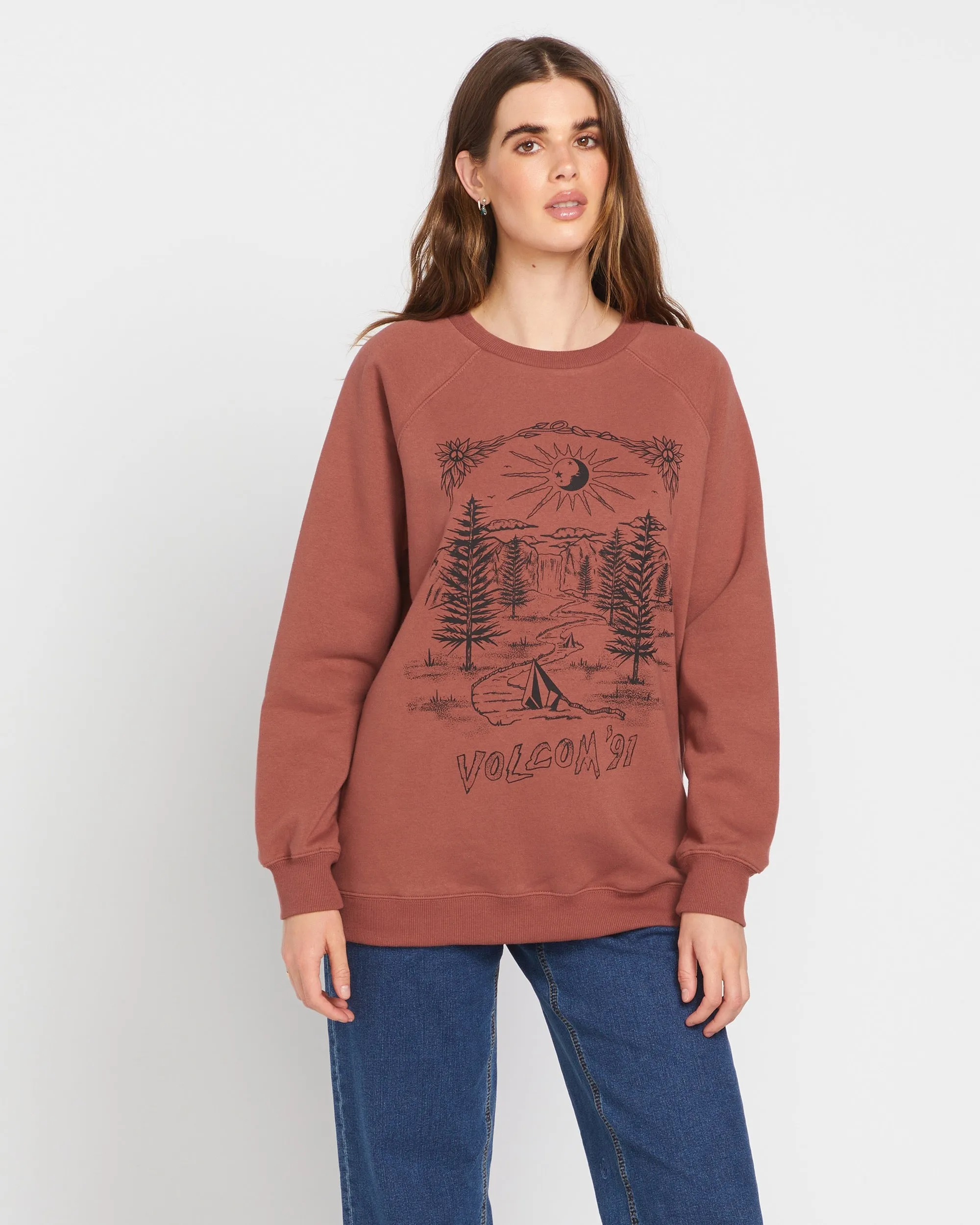 Stone Magic Boyfriend Crew Sweatshirt - Chestnut Brown