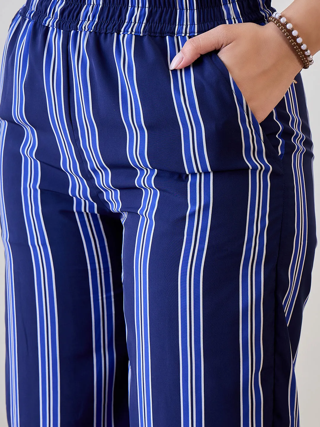 Striped Blue Viscose Pants