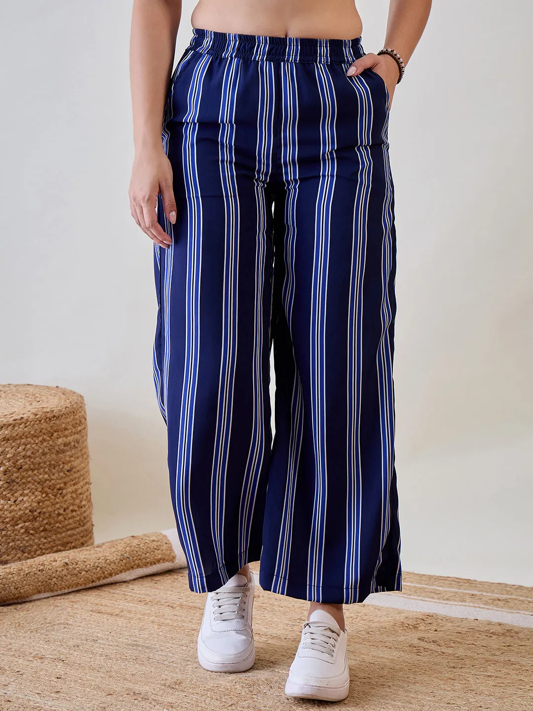 Striped Blue Viscose Pants