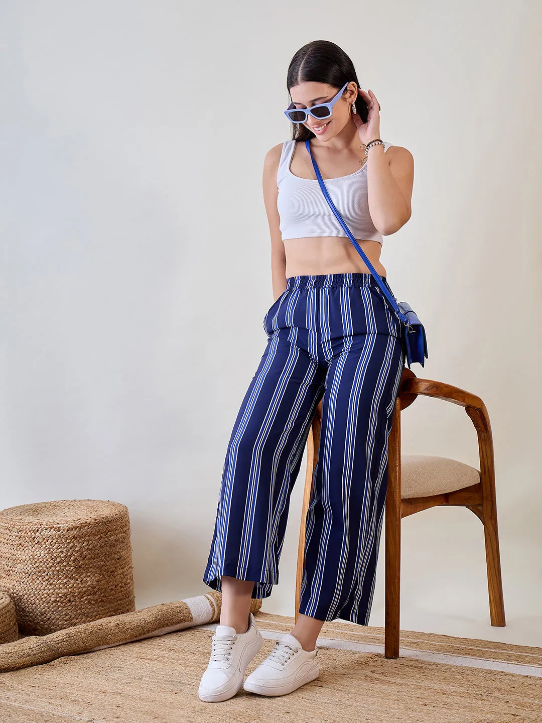 Striped Blue Viscose Pants