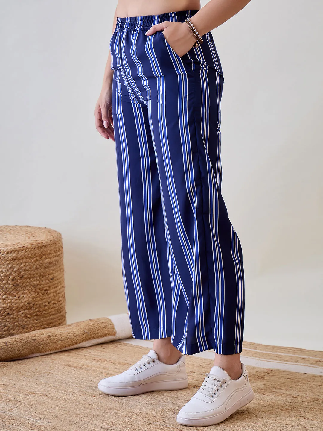 Striped Blue Viscose Pants